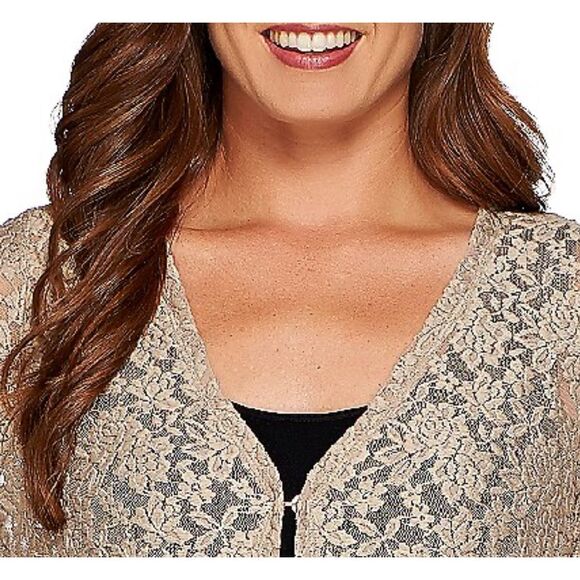 Susan Graver Womens 3X Lace Open Front Long Sleeve Long Cardigan Black NWT - Picture 4 of 5